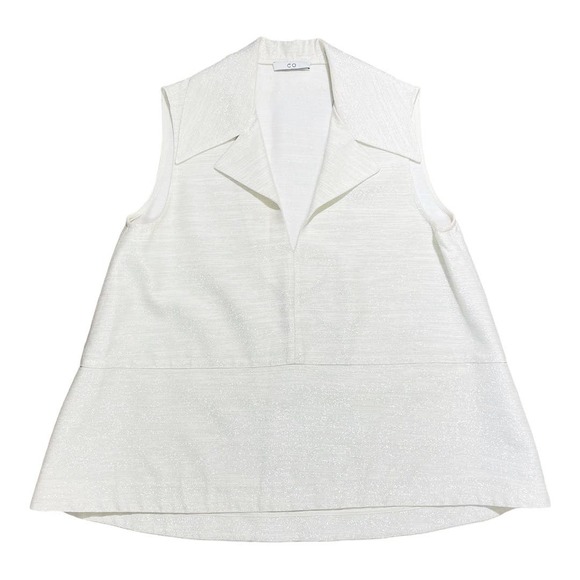 CO Tops - Co White & Silver Oversized Collar Sleeveless Blouse Small